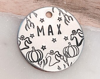 Etiqueta de cão fantasma, etiqueta de cão de abóbora, etiqueta de cão de Halloween, etiquetas personalizadas, etiquetas de abóbora, etiquetas de cão, etiqueta de identificação de animais de estimação, etiquetas de gato, etiquetas de animais de estimação, etiquetas de outono, assustador