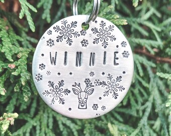 Snowflake Dog Tag, Reindeer Dog Tag, Dog Tags, Winter Dog Tags, Christmas Dog Tags, Custom Dog Tags, Pet Tags, Dog ID Tags, Dog Gifts