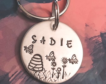 Beehive, Dog Tags, Pet ID Tags, Custom Dog Tags, Pet ID Tags, Dog Tag for Dogs, Dog IDs, Dog Gift, For Dogs, Cat Tags, Floral Dog Tag, Bees