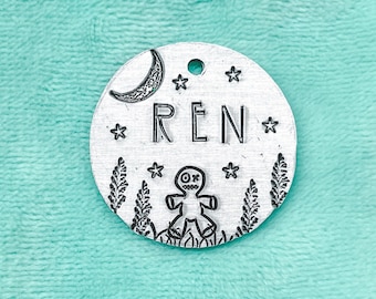Voodoo Doll Dog Tag, Dog Tags, Moon Dog Tag, Wizard Dog Tags, Halloween Dog Tag, Witch Dog Tag, ID Tag, Pet ID Tag, Pet Tags, Spooky Dog Tag