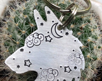 Dog Tags, Night Sky Wolf : Custom dog tags, wolf shaped dog tag, Metal tag, Pet ID Tag, Celestial, Dog Tags for Dogs, Dog Name Tags, Pet Tag