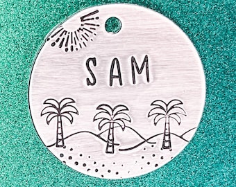 Beach Dog Tag, Custom, Hand Crafted, Personalized, Hand stamped, Metal, Dog Tag, Pet ID Tag, Cat Tag, Dog Tags for Dogs, Dog Name Tags