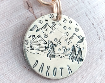 Winter Cottage, Dog Tags, Pet ID Tags, Custom Dog Tags, Pet ID Tags, Dog Tag for Dogs, Dog Gifts, For Dogs, Cat Tags, Winter Tags