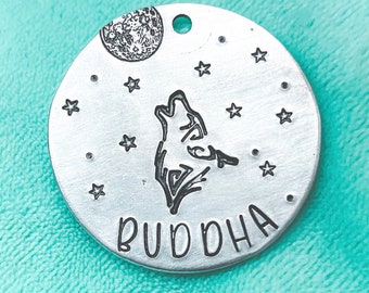 Howling Wolf Dog Tag, Wolf Dog Tags, Custom Dog Tags, Personalized Dog Tags, Pet Tags, Adventure Dog Tags, Dog Tags, Unique Dog Tags