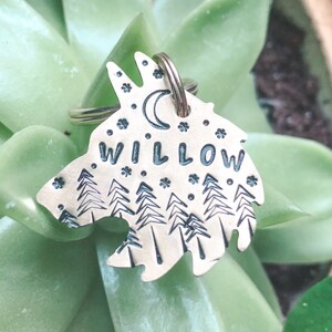 Wolf Forest : Custom, wolf shaped dog tag, wolf, Hand stamped, Metal, Dog Tag, Pet ID Tag, Cat Tag, Dog Tags for Dogs,Dog Name Tags,Pet Tag
