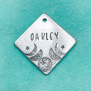 Dog tags, Moon Phase Dog Tags, Square Shaped Dog Tag, Adventure Dog Tag, Pet ID Tag, Pet Tags, Metal dog Tags, Space Dog Tag, Moon Dog Tag