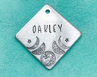 Dog tags, Moon Phase Dog Tags, Square Shaped Dog Tag, Adventure Dog Tag, Pet ID Tag, Pet Tags, Metal dog Tags, Space Dog Tag, Moon Dog Tag