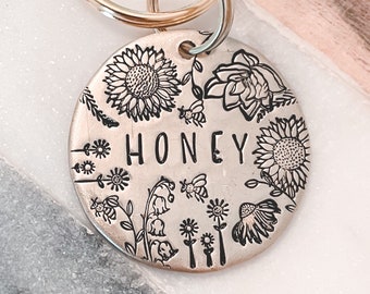 Bee Garden, Dog Tags, Pet ID Tags, Custom Dog Tags, Pet ID Tags, Dog Tag for Dogs, Dog Gifts, For Dogs, Cat Tags, Floral Dog Tags