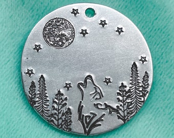Howling Wolf Dog Tag, Wolf Dog Tags, Custom Dog Tags, Personalized Dog Tags, Pet Tags, Adventure Dog Tags, Dog Tags, Unique Dog Tags