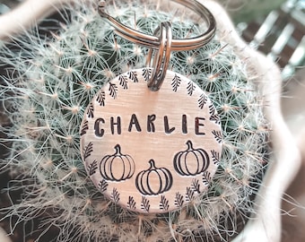 Pumpkin Field, Halloween Dog Tag, Personalized, Hand stamped, Dog Tags, Pet ID Tag, Cat Tag, Fall, Seasonal, Dog Name Tags, Pet Tag, Pumpkin