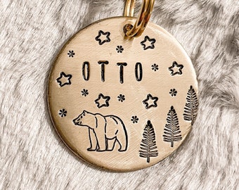 Bear Dog Tag : Custom Dog Tags, Personalized, Hand stamped, Metal, Dog Tag, Pet ID Tag, Cat Tag, Dog Tags for Dogs, Dog Name Tags, Pet Tag