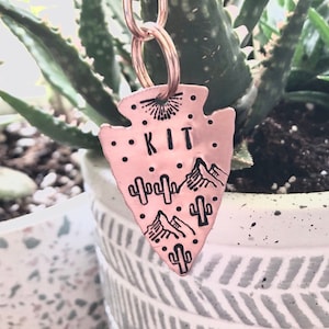 Cactus Dog Tag, Arrow : Custom Dog Tags, Hand stamped, Metal, Dog Tag, Pet ID Tag, Cat Tag, Dog Tags for Dogs, Dog Name Tags, Pet Tag