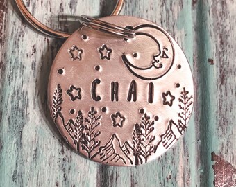 Man in the Moon Tag : Custom, Personalized, Hand stamped Metal, Dog Tags, Pet ID Tags, Cat Tags, Pet Tags, Dog Tag for Dogs, ID Tags, Moon