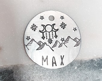 Mountain Dog Tag, Dog Tags, Moon Dog Tags, Pet ID Tags, Adventure Dog Tags, Dog Name Tags, Pet Tags, Nature Dog Tags, Metal Dog Tags