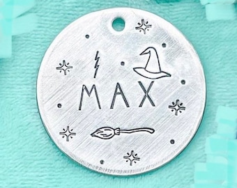 Witch Dog Tag, Halloween Dog Tags, Dog Tags, Pet ID Tags, Wizard Dog Tag, Wizards, Magic, Fall Dog Tags, Dog Name Tags, Pet ID, Custom Tags