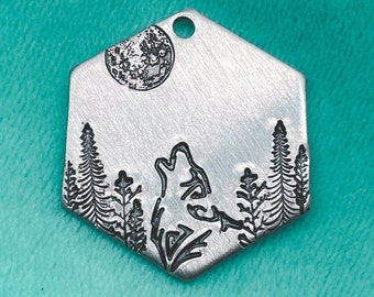 Dog tags, Howling Wolf Dog Tag,  Moon Phase Dog Tag, Custom dog tags, Pet ID Tag, Pet Tags, Metal dog Tags, Dog Tag for Dogs, Moon Dog Tag