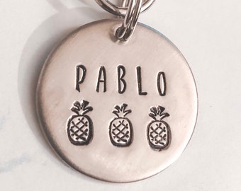 Pineapple Dog Tag : Custom dog tag, Hand Crafted, Hand stamped, Metal, Dog Tag, Pet ID Tag, Cat Tag, Dog Tags for Dogs, Dog Name Tags