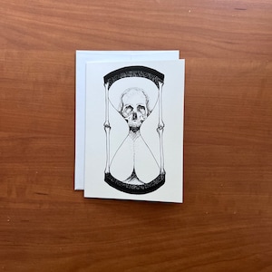 Sablier | Carte de voeux vierge à imprimé tête de mort avec enveloppe | Art, Anniversaire, Noël, Designs, Vacances, Enfants, Cartes amusantes