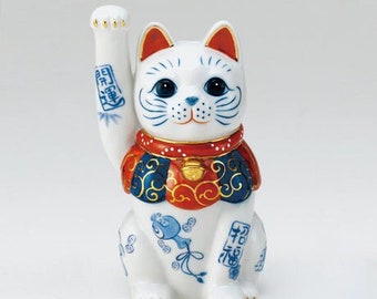Some-Nishiki Maneki-Neko (Winkende Glückskatze) / Eine Figur, die zum Glück einlädt / Hergestellt in Japan / Handgefertigt von Kunsthandwerkern