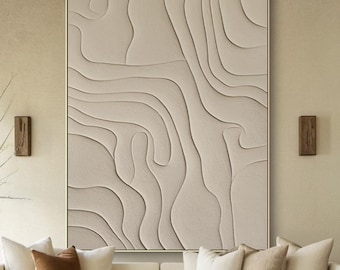Beige Textured Abstract Painting, Large Wabi Sabi Wall Art, Minimalist Plaster Canvas Art for Home Decor