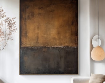 Black Brown Abstract Painting, Moody Wabi Sabi Wall Art, Large Neutral Earth Tone Canvas Art for Home Decor