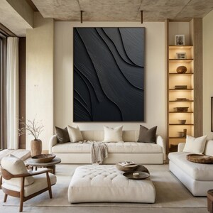 Black Minimalist Abstract Painting Canvas,large Black Textured Wall ...