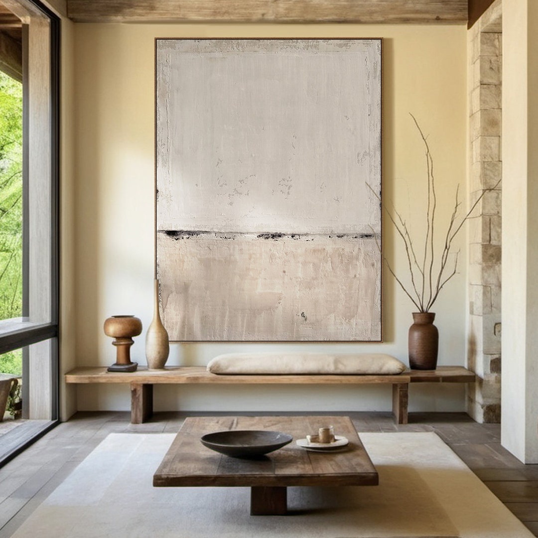 Large Beige 3D Textured Abstract Painting, Minimalist Wall Art for ...