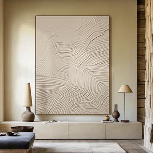 Beige 3D Texture Painting: Minimalist Wabi Sabi Plaster Art