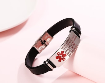 Medical Alert Men Silicone Bracelet Wristband Armband Engraved TYPE 2 DIABETES