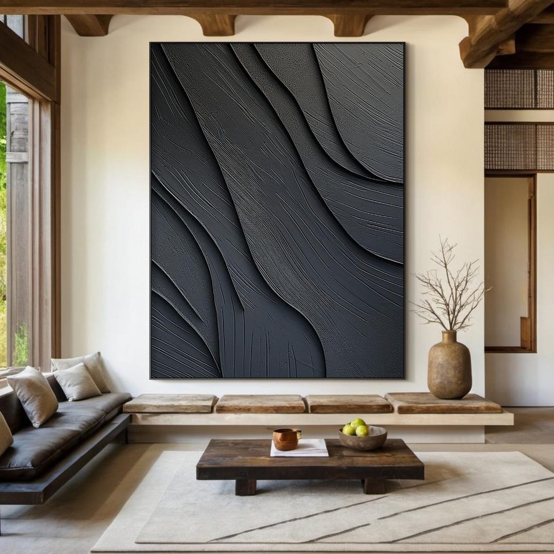 Black Minimalist Abstract Painting Canvas,large Black Textured Wall ...