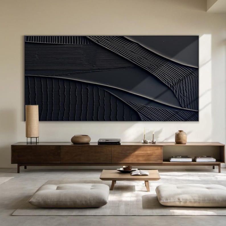 Large Black Textured Wall Mural,black Wabisabi Wall Art,black