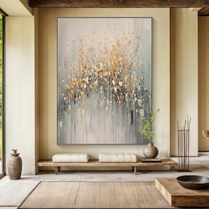 Abstrakte Malerei, Große Abstrakte Malerei Beige, Großes Wandbild, Goldmalerei, Original Gemälde auf Leinwand