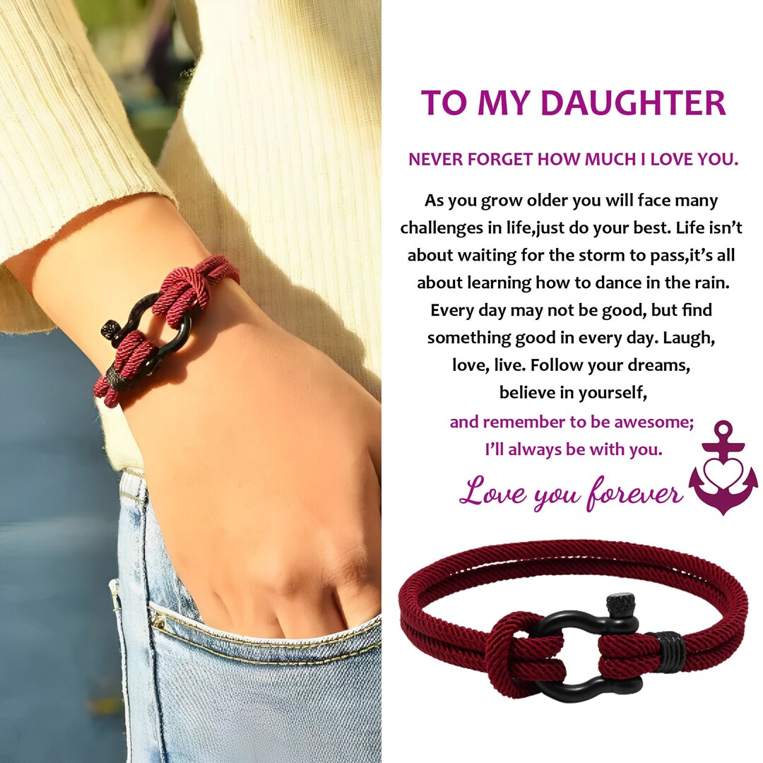 To My Daughter Bracelet, Stainless Steel Horseshoe Clasp Woven Bracelet