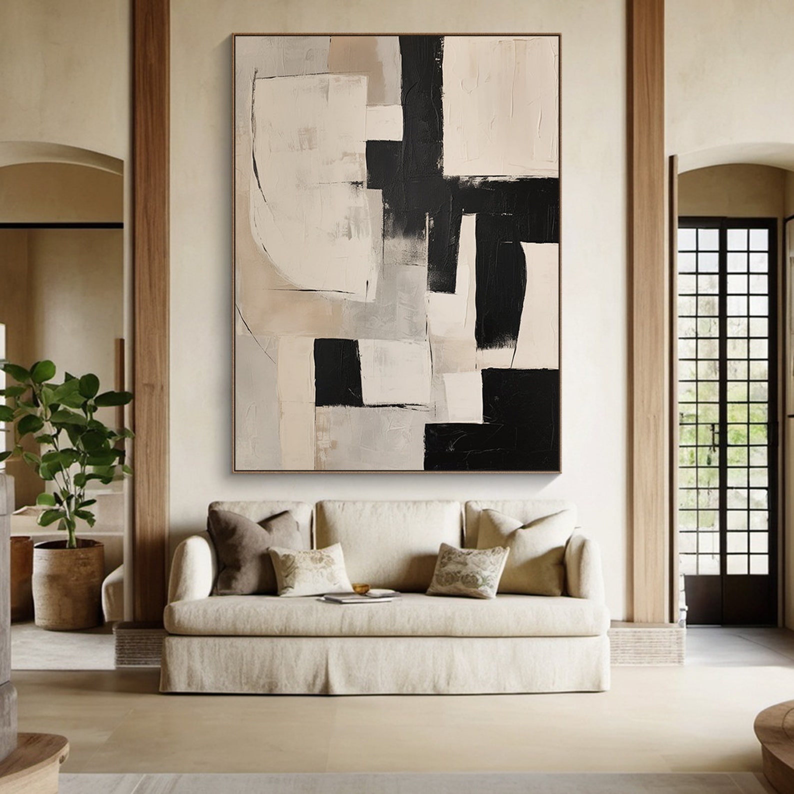 Black Beige Abstract Painting: Large Minimalist Textured Canvas Art - Etsy