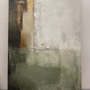 Large Abstract Green Oil Painting: Modern Textured Wall Art, Wabi Sabi ...