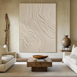 Beige 3D Texture Painting: Minimalist Wabi Sabi Wall Art