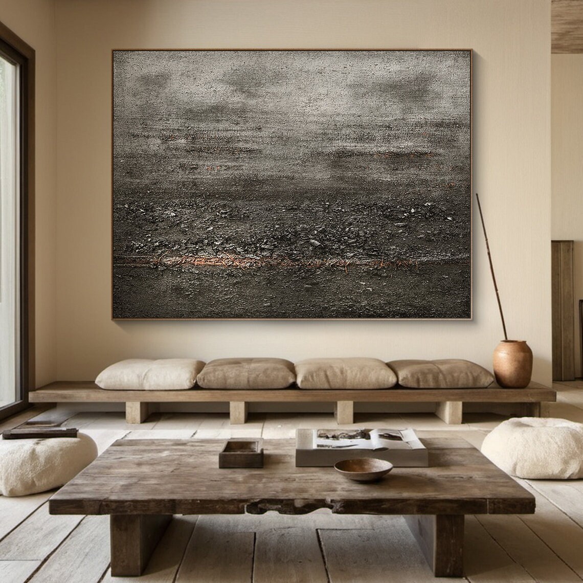 Large Black Abstract Texture Painting: Gray Minimalist Wall Art - Etsy