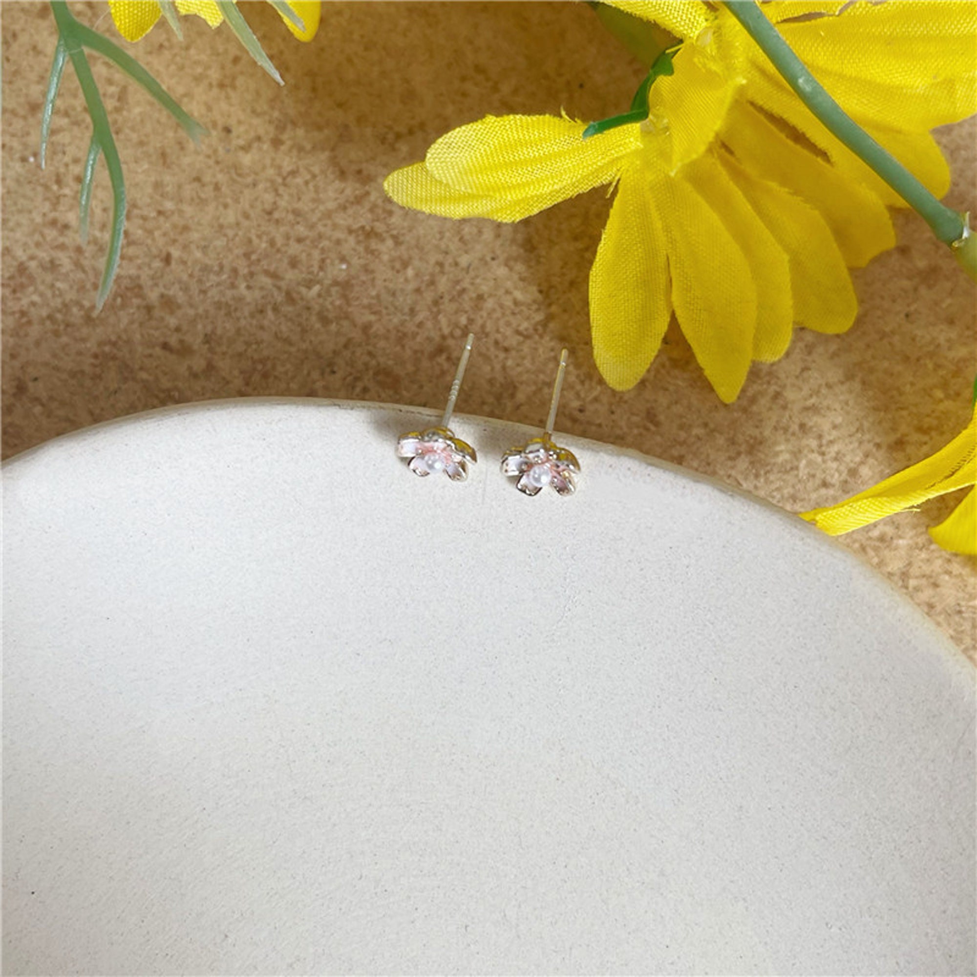 CZ Cherry Blossom Studs Tiny Floral Petite Flower Petal Star Earrings –  Doviana