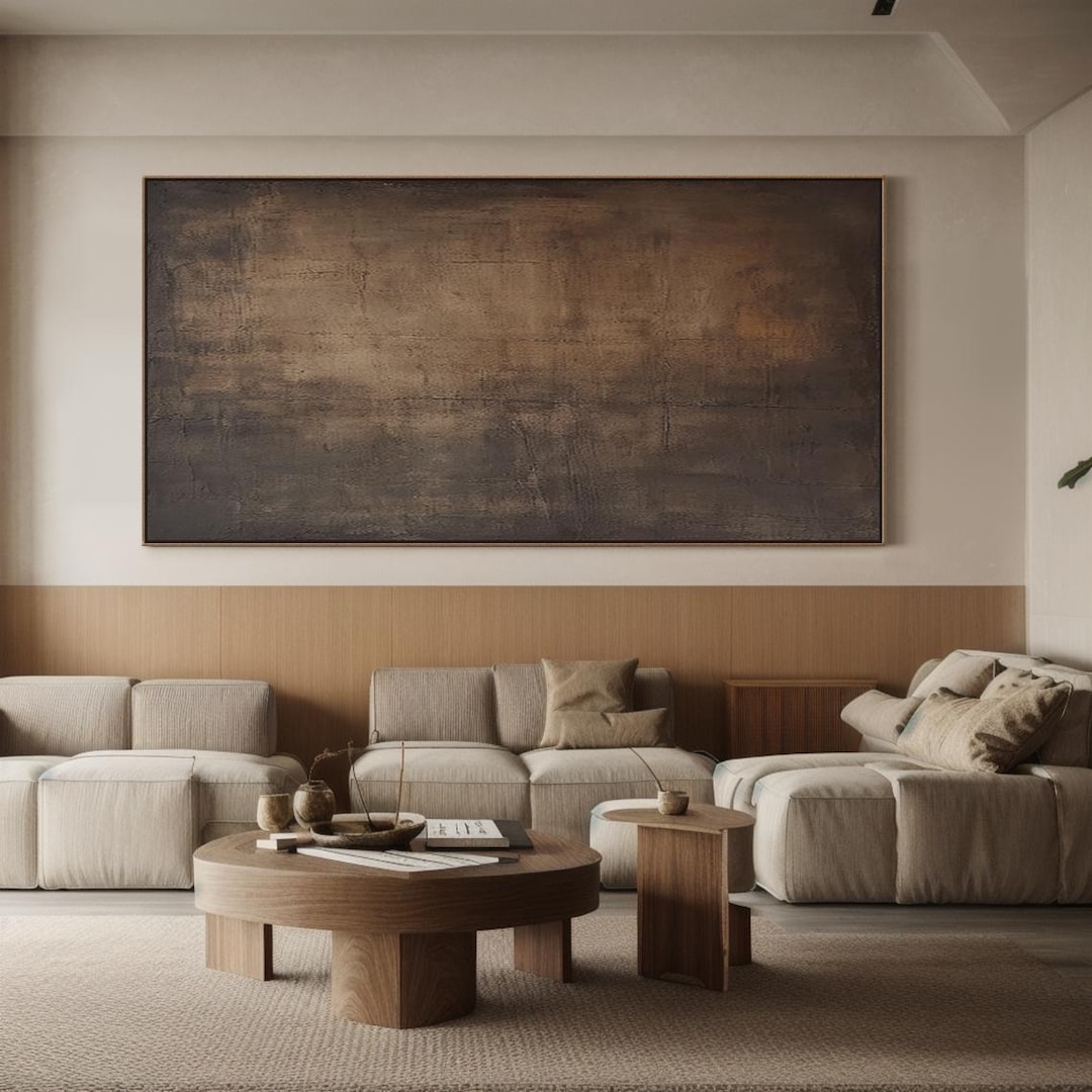 Black Brown Abstract Painting, Neutral Wabi Sabi Textured Wall Art ...