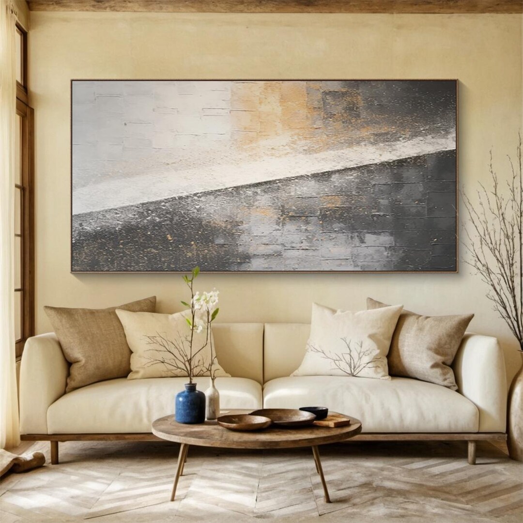 Large Black and Brown Abstract Oil Painting: Modern Minimalist Wall Art ...