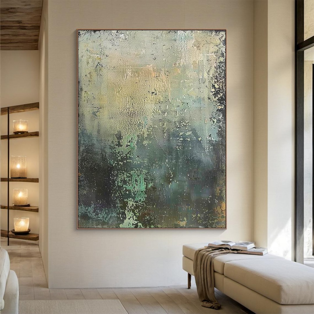 Large Green Abstract Oil Painting, Textured Palette Knife Canvas Art - Etsy
