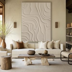 Hand Painted Beige 3D Texture Painting: Modern Minimalist Wabi Sabi Wall Art