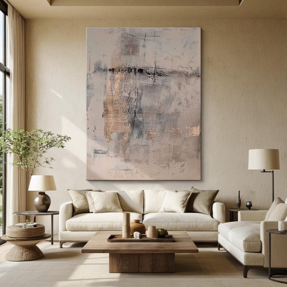 Beige Abstract Painting on Canvas, Minimalist Textured Wall Art - Etsy