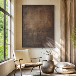 Black Brown Abstract Painting, Neutral Wabi Sabi Textured Wall Art ...