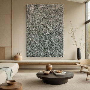 Large Green Abstract Oil Painting: Modern Textured Canvas Art