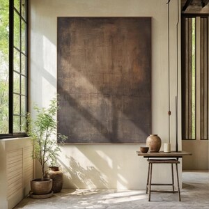Black Brown Abstract Painting, Neutral Wabi Sabi Textured Wall Art ...