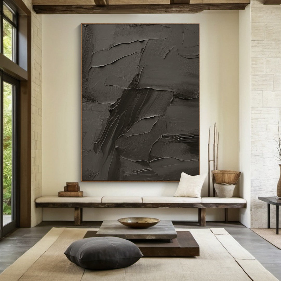 Black Minimalist Abstract Painting Canvas, Large Black Textured Wall ...