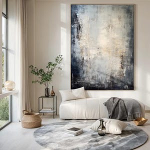 Blue Oversized Minimal  Art Large Beige Oil Painting Contemporary Abstract Paintings For Living Room Decor