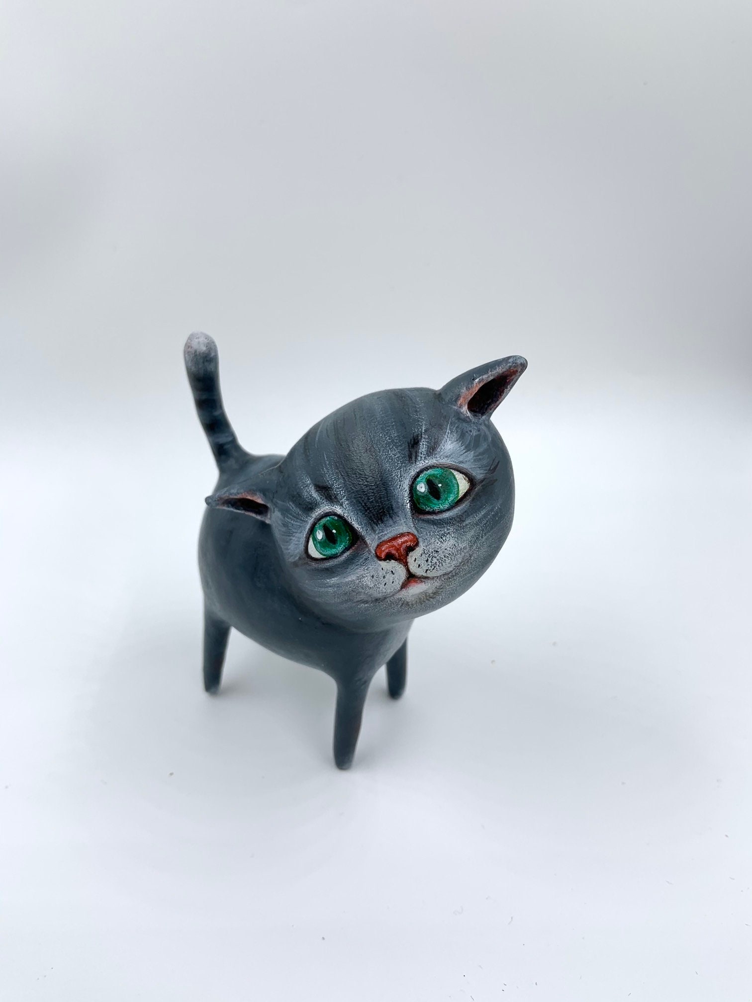 Grey paper mache cat Cat ornament Cat figurine Cat Etsy