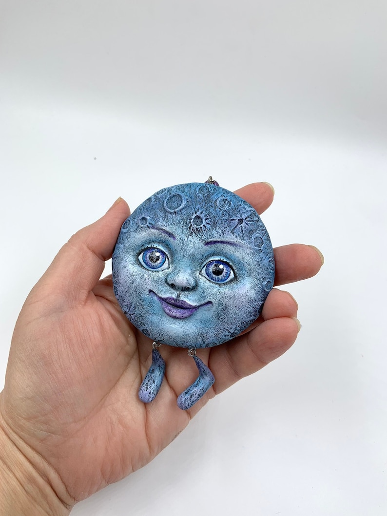 Paper mache hanging moon face. Small primitive astronomy Etsy